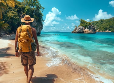 un touriste marche sur la plage