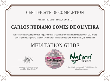 Certificado de Professor de Meditação, Carlos Rubiano