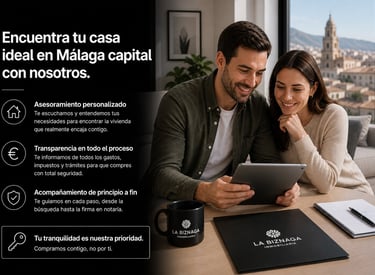 pareja comprando vivienda en Málaga capital con asesoramiento inmobiliario