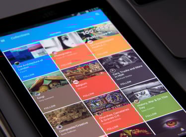 mobile phone with grid application open