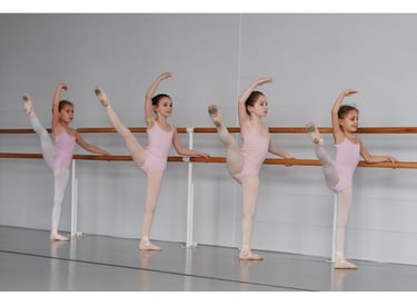 a group of young girls in ballet enjoying class