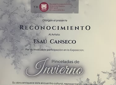 Reconocimiento a Tabuchi como artista invitado en la galería Azul Cobalto.