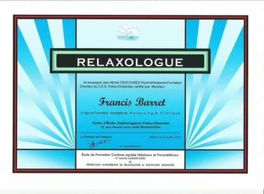 Diplôme de Relaxologue de Francis Barret