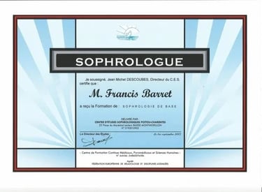 Diplôme de Sophrologue de francis barret