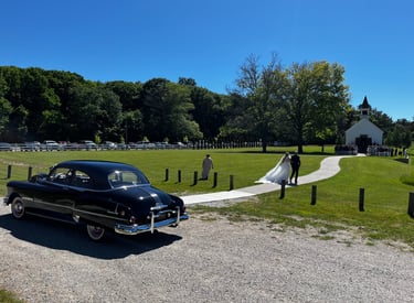 Felt Mansion, Saugatuck, Michigan deliver bride and father of bride to chapel