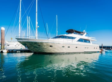 Our Falcon 82 yacht moored at Cascais Marina