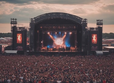 A professional organizer reviewing concert technical documents on a laptop.