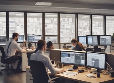 A diverse group of entrepreneurs collaborating in a bright office space.