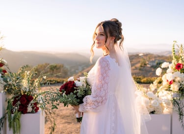 Bride at ceremony site at Airbnb Estate