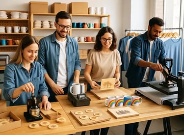 Equipo trabajando en la personalización de artículos promocionales De Tú a Tú