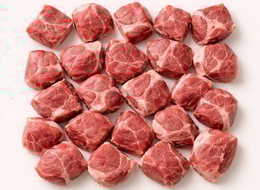 Boneless mutton boti cubes for export