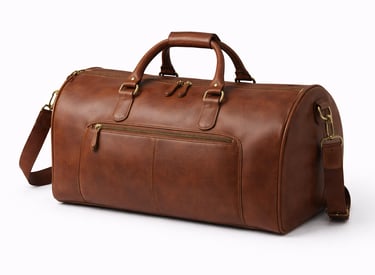 Large leather duffle bag with zipper closure and travel-friendly design