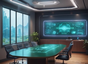 A professional consultant discussing AI strategies with a team in a modern office setting.