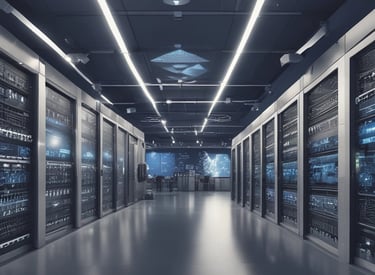 A secure server room with advanced technology and data protection measures in place.