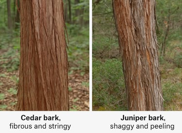 Cedar bark and juniper bark textures used in primitive survival shelter building