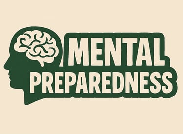 Mental Preparedness header image with brain and mountain icon, focused on survival mindset, emotional resilience, and decisio