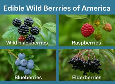 Edible wild berries chart with blackberries raspberries blueberries and elderberries for wild food identification