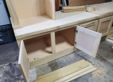 Cabinets in the process of being built