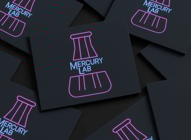 a bunch of business cards with neon lights