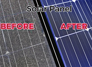 Before and after picture of a solar panel cleaning service.