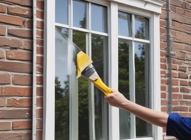 A house window being washed.