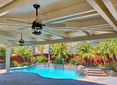 One of a kind insulated Alumawood shade structure poolside in Temecula, California.
