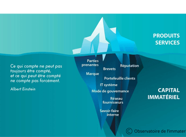 Image avec un iceberg. La partie immergée représente la part du capital immatériel.
