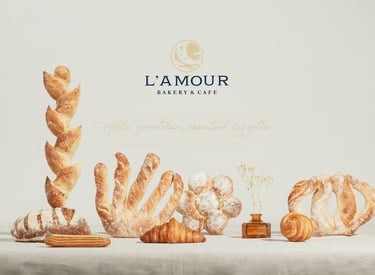 L'Amour Bakery & Cafe için tasarladığımız logo ve kurumsal kimlik çalışması.