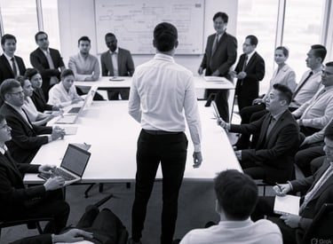 A leader engaging a room full of project staff