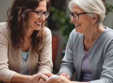 two women talking while looking at laptop computer