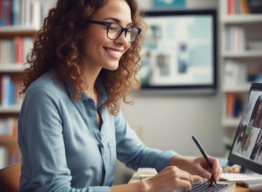 A group of people participate in a collaborative brainstorming session. Yellow sticky notes are scattered across a blue table, each containing handwritten ideas or notes. Several hands are in motion, holding pens and sticky notes, indicating active participation. A bottle of water and a clear plastic cup are also on the table.
