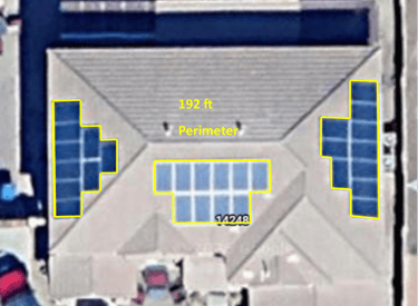 Example of multiple solar arrays totaling 192 linear feet of perimeter for bird proofing.