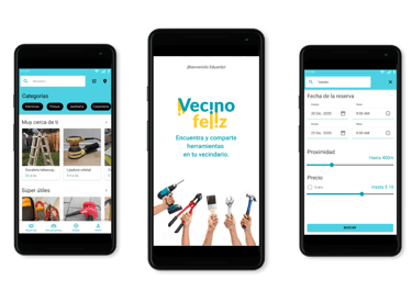 Three user interfaces from the Vecino Feiz app case study.