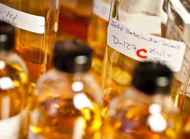 Whisky sample bottles close-up image