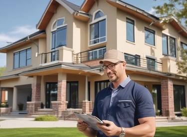 An inspector taking measurements inside a residential property.