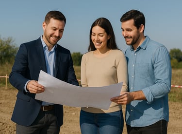 Personas viendo plano de terreno