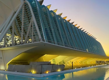 Museo de las Ciencias Príncipe Felipe en Valencia al atardecer, con su característica arquitectura
