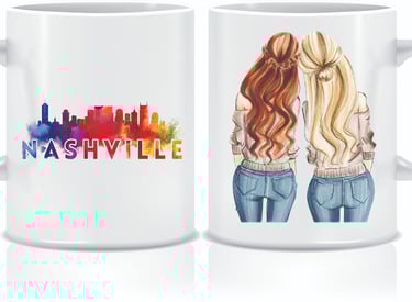 a mug mug mug with a picture of two women