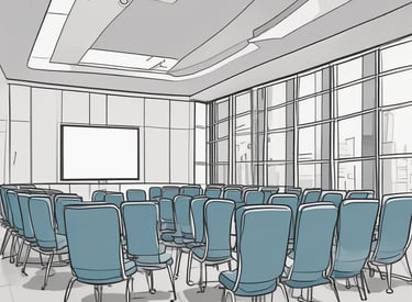 A serene image of a conference hall set up for an event.