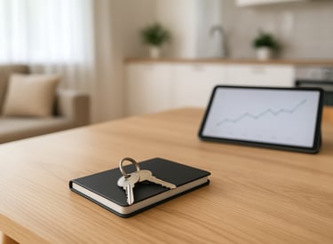 a book with keys and a keychain on a table
