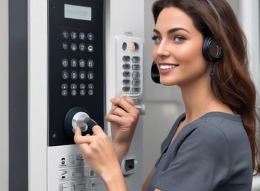 A security camera is mounted on a metal bracket attached to a wall. The camera is positioned under a glass surface with visible screws and brackets. The environment is dimly lit, highlighting the camera's body and the glowing infrared lights around the lens.