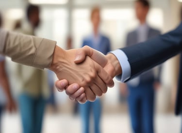 A white SUV is parked on a patterned pavement in front of a modern office building with glass windows and a KPMG logo. The vehicle is positioned at an angle showing the rear and side profiles.