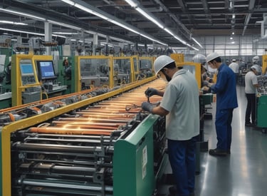 A modern data center with rows of storage racks and blinking lights.