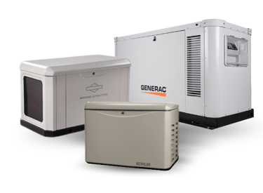 Picture showing a Briggs & Stratton, Kohler and a Generac Home Standby Generators