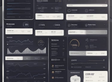 A sleek dark-themed dashboard displaying live market charts and broker ratings with gold accents.