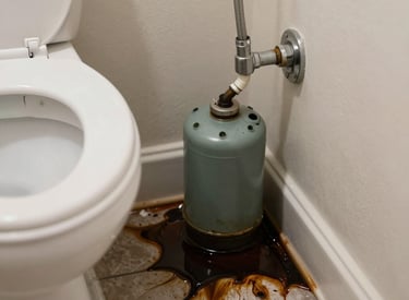 Nighttime shot of a Rapid Response truck parked by a home with crew repairing a broken septic line.