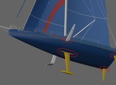 Zone C Testing - Showing areas for NDT testing on yacht hull