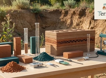 "Close-up artistic representation of material science analysis: Raw earth soil samples in warm terra