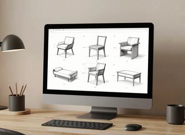 Technical 3D render of a custom shelving unit integrated into a modern interior.