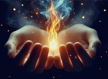 Coupeur de feu - Raphaël Pacchiani - Deux mains en coupe tenant une flamme.